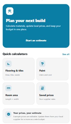 BuildMate Calculator App Screen